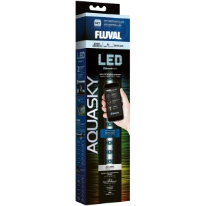 Verpackung der Fluval AquaSky LED 2.0 Aquarium-Beleuchtung, 38-61 cm, 12 W, mit App-Steuerung.