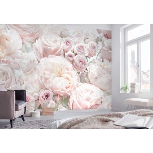 Komar Fototapete Spring Roses in Hellrosa (368x254 cm) im Schlafzimmer.