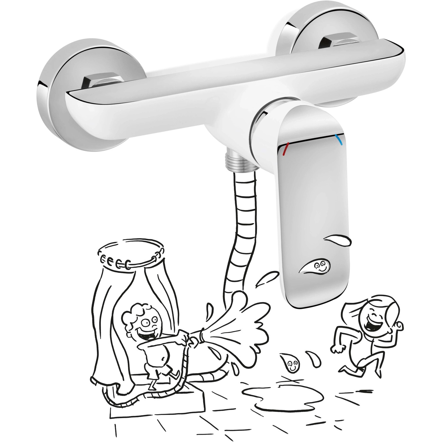 baliv Duscharmatur DU-5070 in Weiß-Chrom mit stilisierter Kinderillustration.