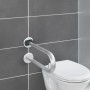 Klappbarer Wenko Badstützgriff Secura Premium aus Aluminium neben einem WC an grauer Wand.