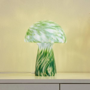 Grüne Lindby Tischlampe Hubi aus Glas, Pilzdesign, 28cm hoch.