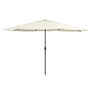 Sandweißer vidaXL Sonnenschirm 390 cm mit Metall-Mast, Entlüftung und Kurbelmechanismus. Ideal für Garten & Terrasse.