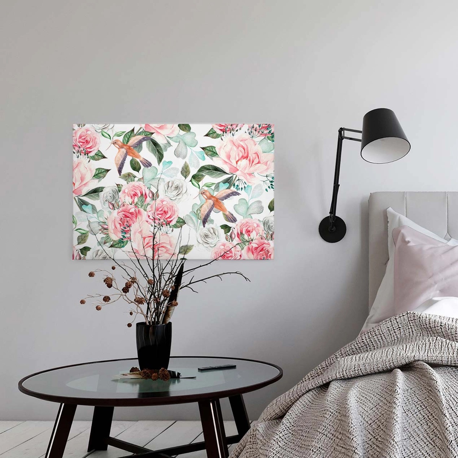 Bricoflor Leinwandbild Mit Vögeln Und Blumen Modernes Wandbild Für Schlafzimmer Und Wohnzimmer Pastell Keilrahmenbild Au