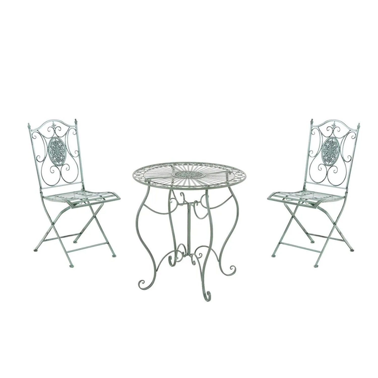 DELUKE Balkonset Bistroset RIZAR Metall Antik-Grünfarbig 42x49x91,5cm Gartenmöbelset 2 Personen Metall Vintage Balkonmöbel Set Terrassenmöbelset