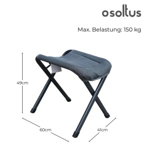 osoltus Alu Camping Hocker, faltbar, Open Grey. Bequeme 3D Soft Touch Polsterung, Aluminiumgestell. Max. 150 kg, 49x60x41cm.