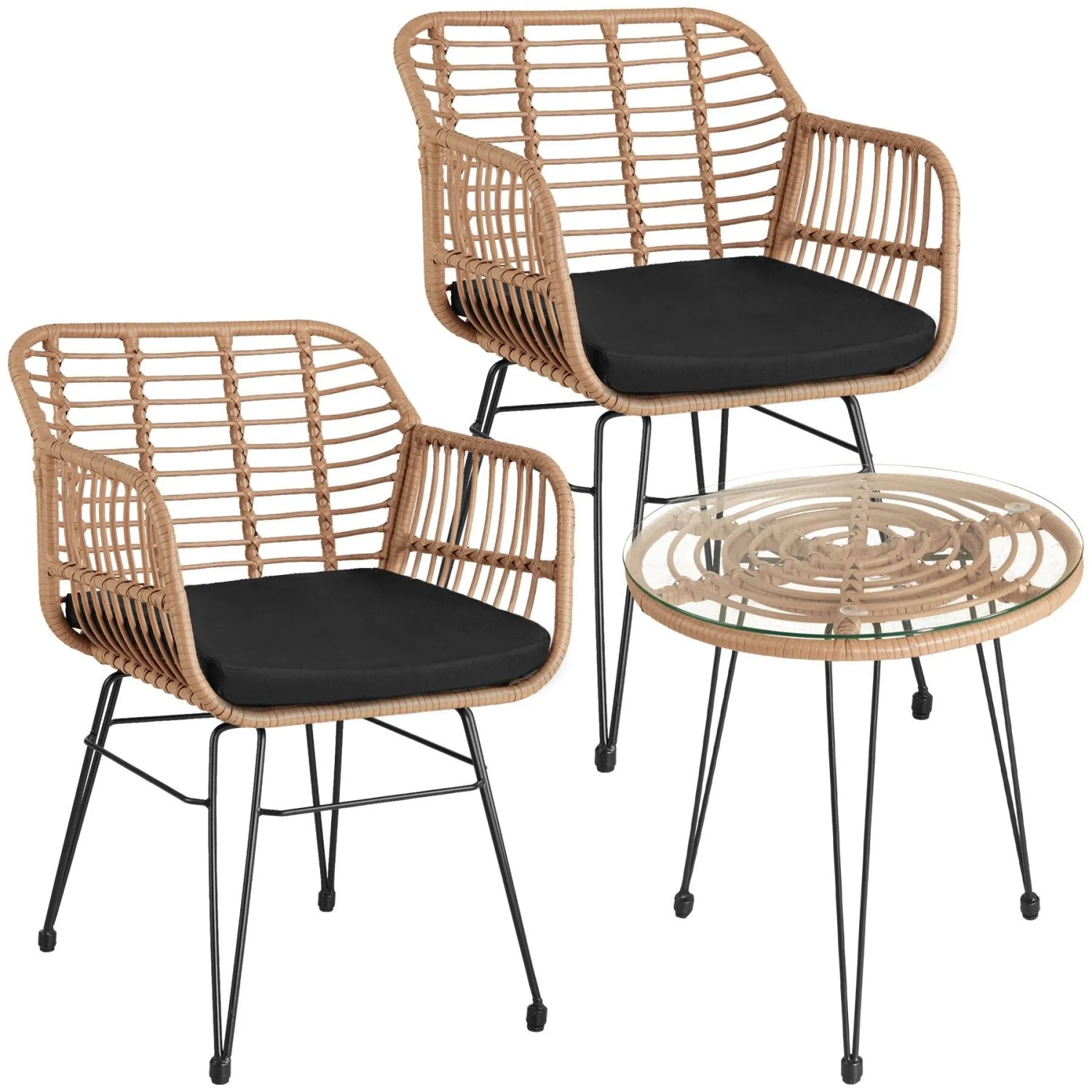 Tectake Rattan Sitzgruppe Molfetta Für 2 Personen Widerstandsfähig  64 50 x 58 x 86 50 cm Natur