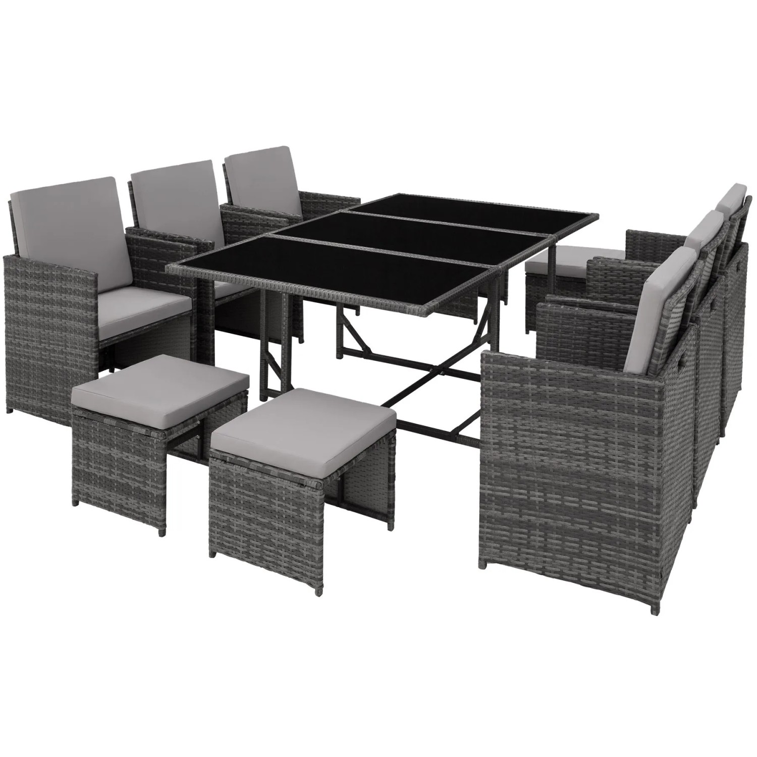 Tectake Rattan Sitzgruppe Malaga Für 6 Bis 10 Personen Widerstandsfähig  53 x 53 x 87 cm Grau