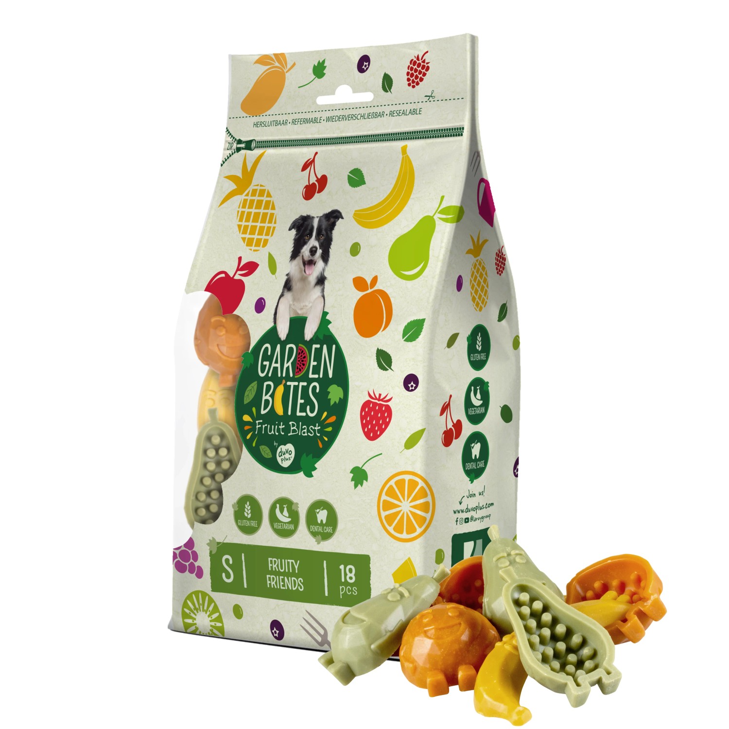 Duvoplus Hunde-Belohnungssnacks Garden Bites Fruity Friends Mehrfarbig S 18 Stk.