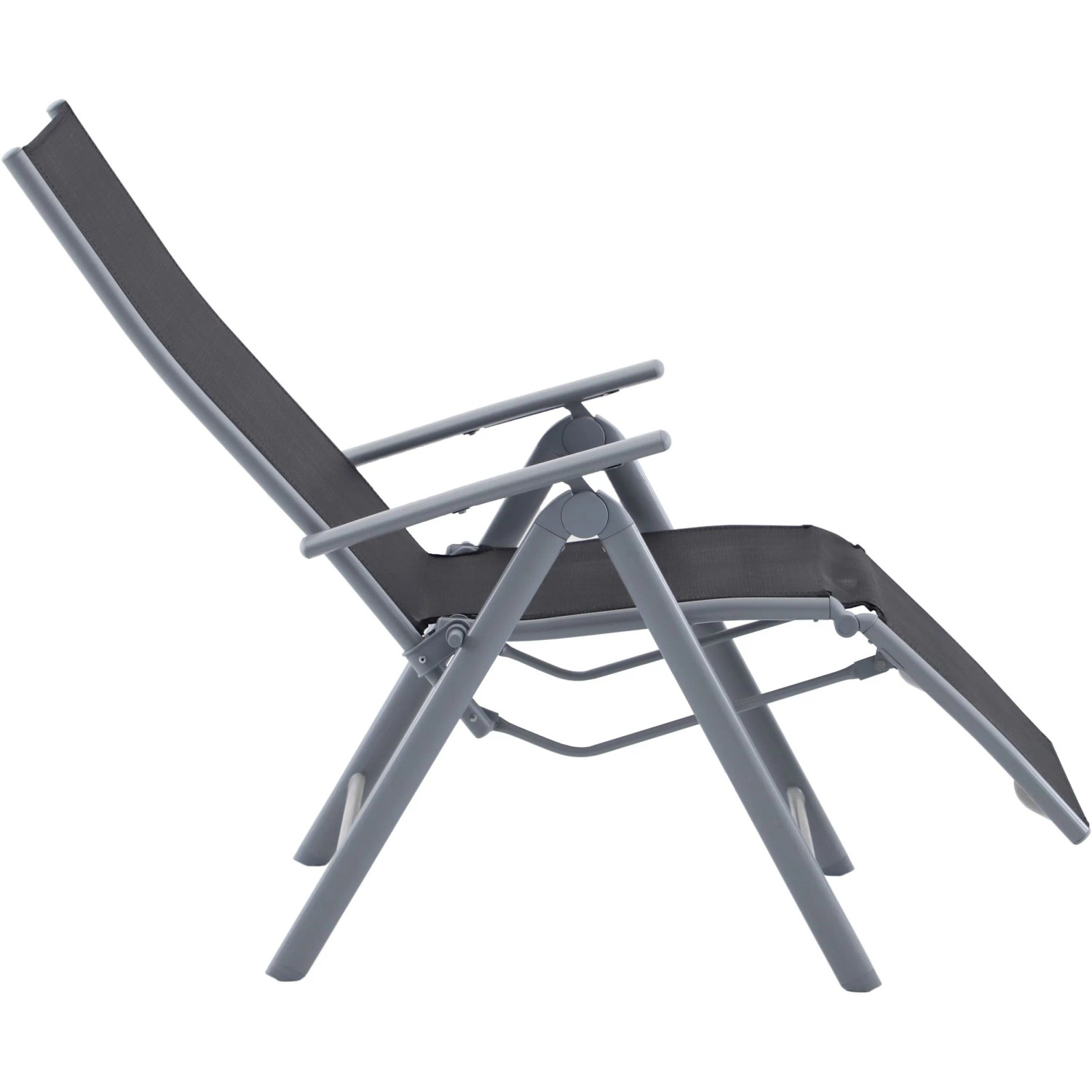 Grauer Garden Pleasure Relaxsessel Ariola, klappbarer Gartenstuhl mit Aluminiumgestell und Textilbespannung.