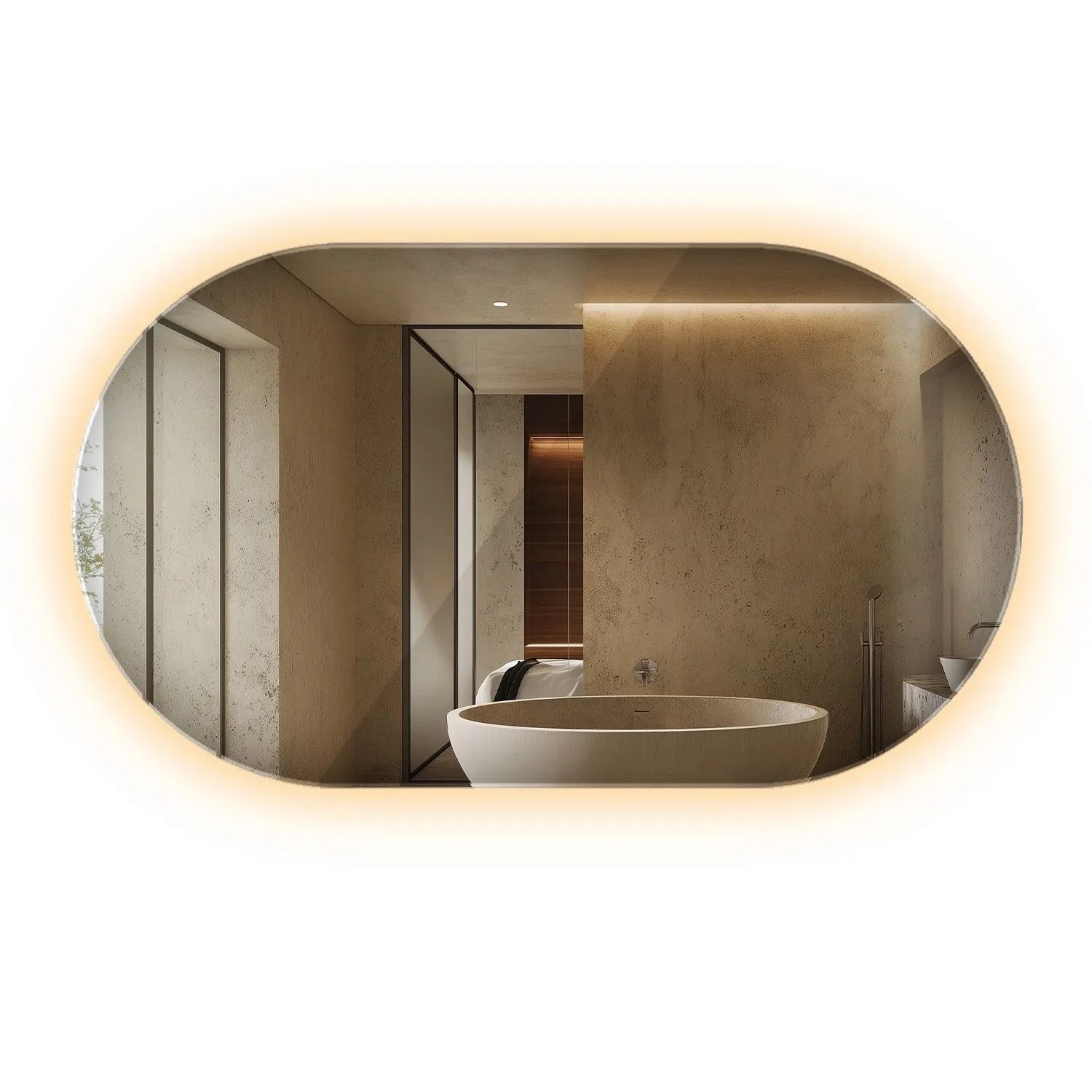 Wallfluent Ovaler LED Spiegel 52x90 cm Mit Warmweiß 3000K Beleuchtung Für Badezimmer Wohnzimmer Und Flur