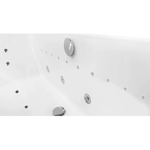Detailaufnahme der Basera® Nendo Eck-Whirlpool Badewanne mit Düsen in Weiß.