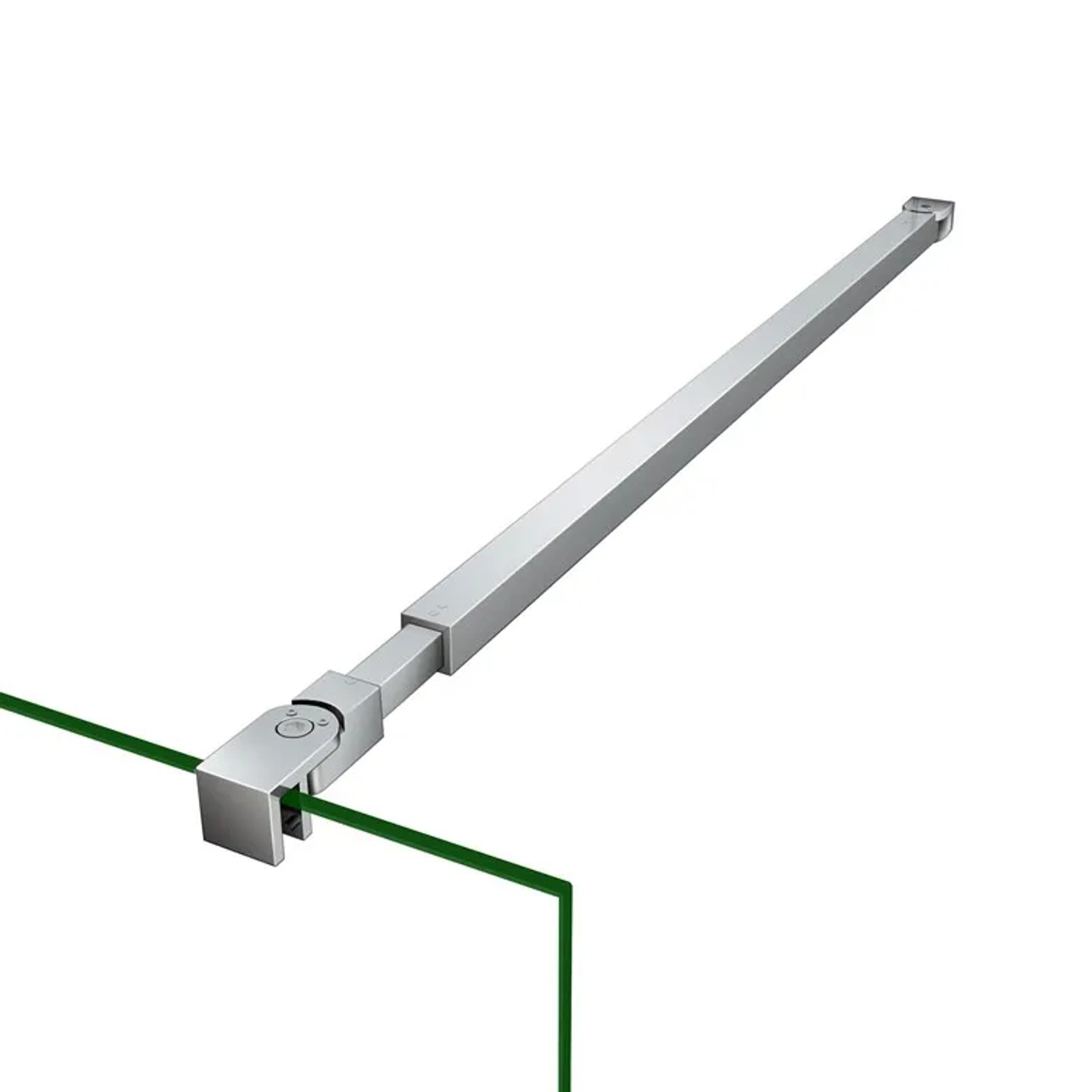 Chromfarbenes Wandprofil mit Stabilisierungsstange für Duschkabinen und Glas-Seitenwände.