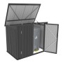 Tepro Universalbox Store Midi, anthrazitfarbene Gerätebox mit geöffnetem Dach und Tür.
