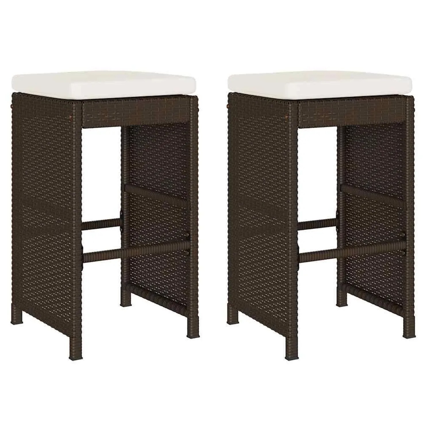 vidaXL Garten-Barhocker mit Kissen 2 Stk Braun Poly Rattan 368685