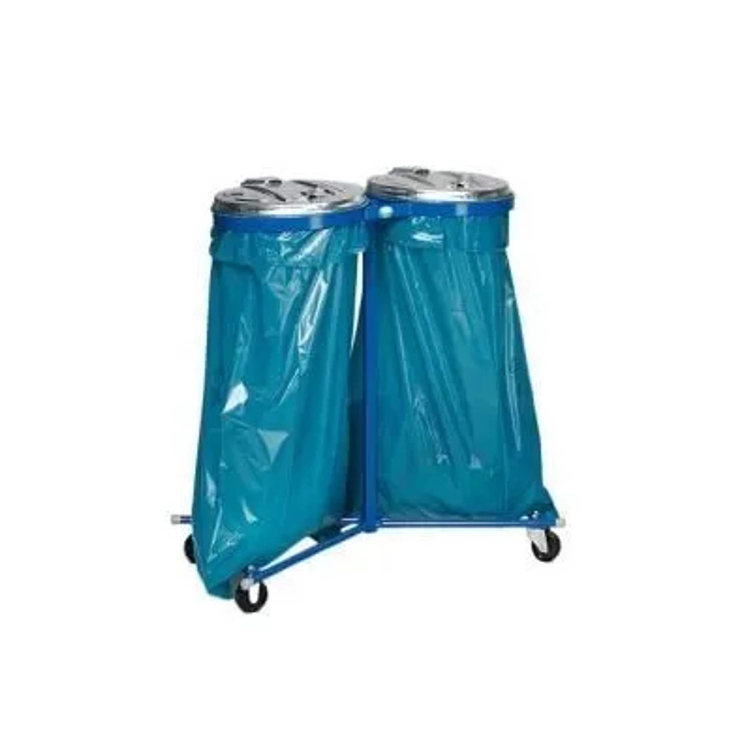 PROREGAL Robuster Doppel Abfallsammler Mit Metall Deckel Fahrbar 2 x  120 Liter HxBxT 102 x 86 x 48 cm Stahl Blau Verzinkt