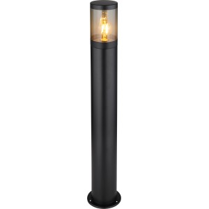 Schwarze, zylindrische Globo Außenleuchte mit Rauchglas und E27 Fassung, 80cm hoch.