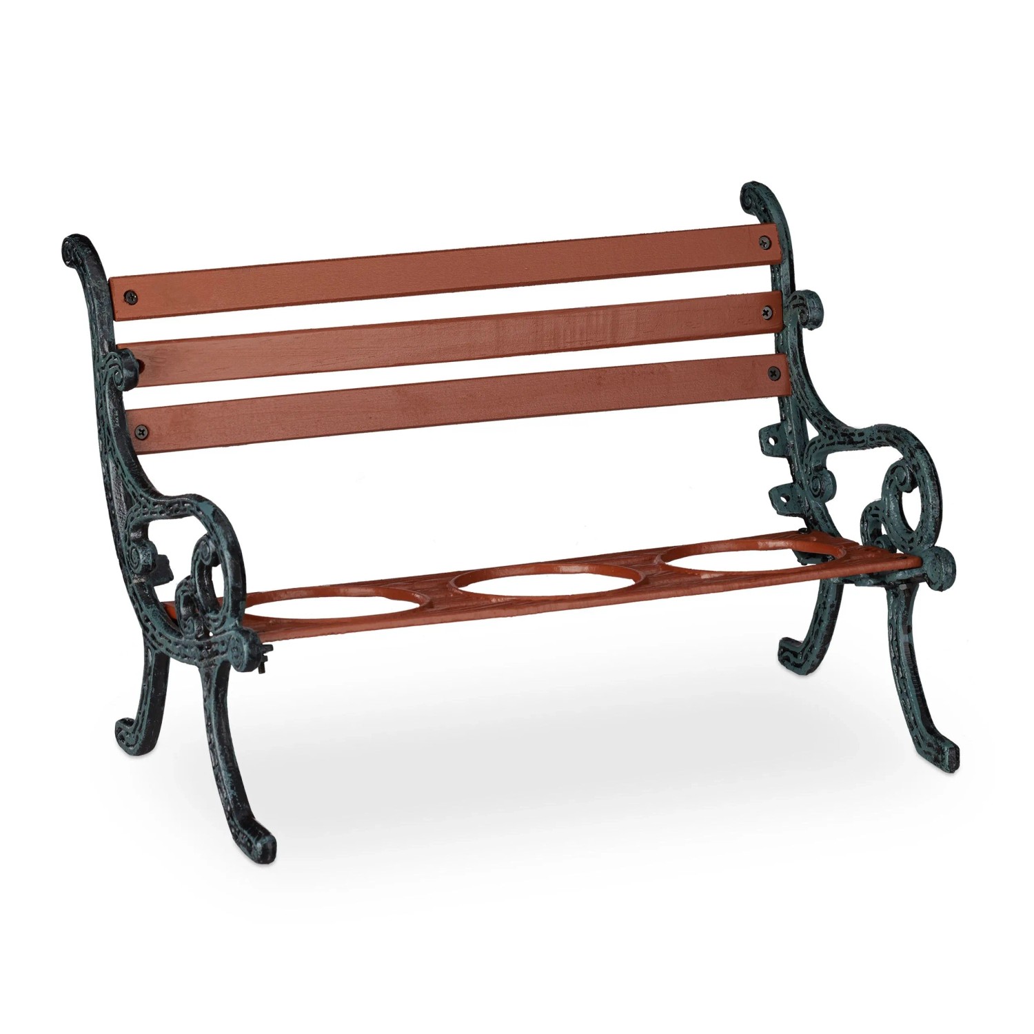 Relaxdays Blumenbank Gusseisen Holz Braun Graugrün Für 2 oder 3 Töpfe