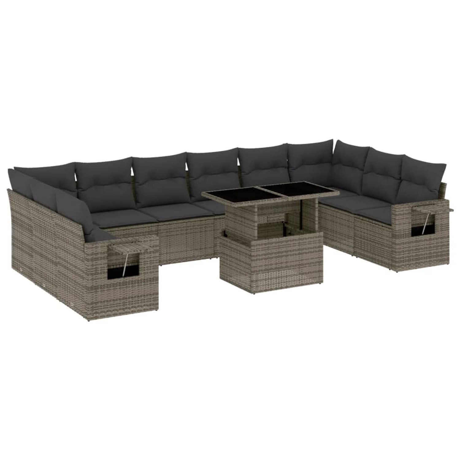 vidaXL 11-Tlg Garten-Sofagarnitur mit Kissen Grau Poly Rattan 3268150 günstig online kaufen