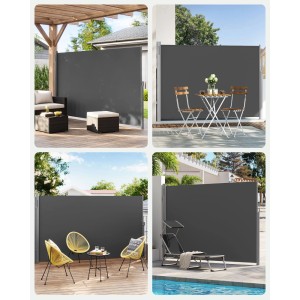 Songmics Seitenmarkise, anthrazit, ausziehbar, 400x200 cm, für Terrasse und Balkon.