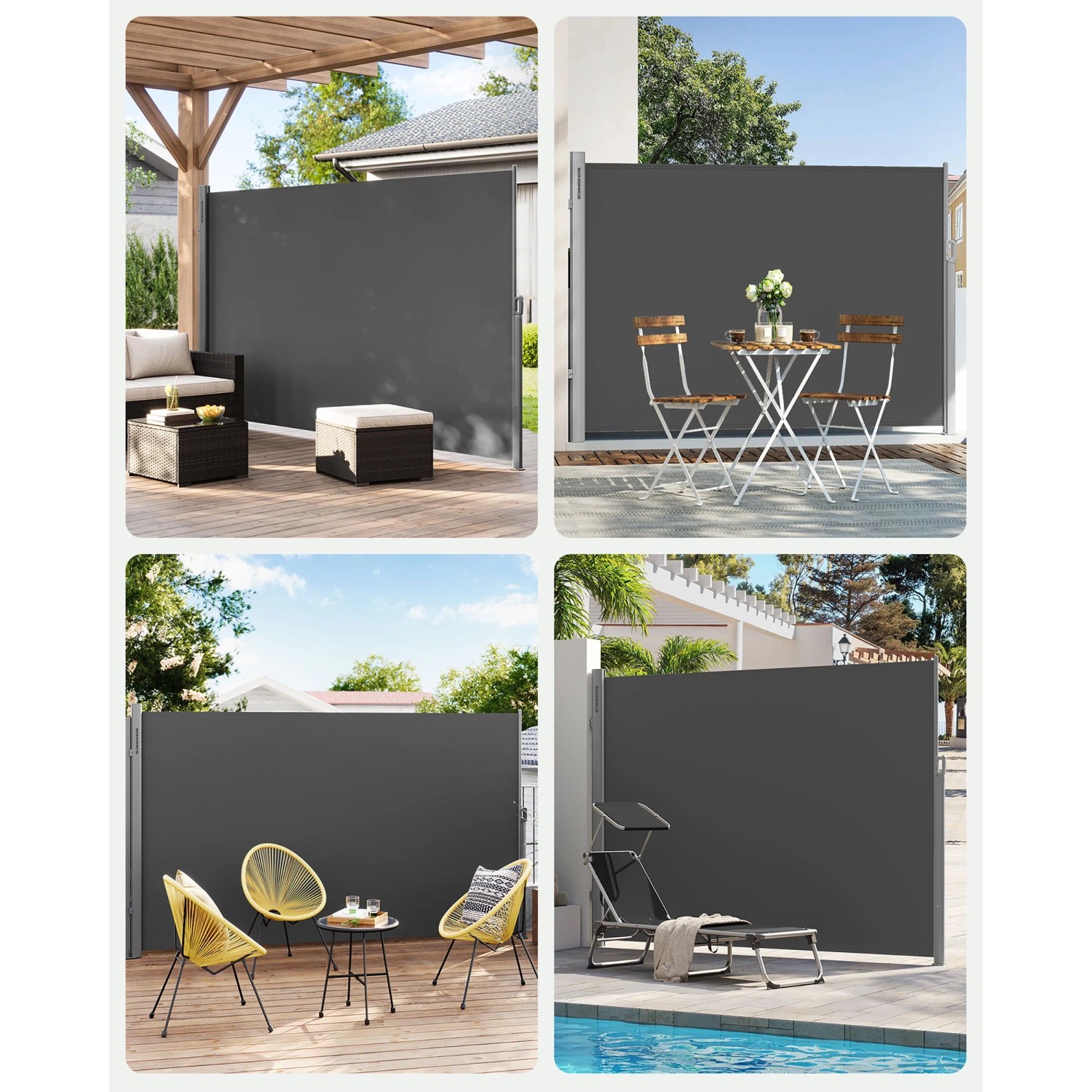 Songmics Seitenmarkise, anthrazit, ausziehbar, 400x200 cm, für Terrasse und Balkon.