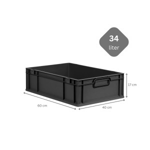 Schwarze PROREGAL Eurobox 40x60x17cm, 34 Liter mit Deckel. Aufbewahrungsbox für Lager und Transport.
