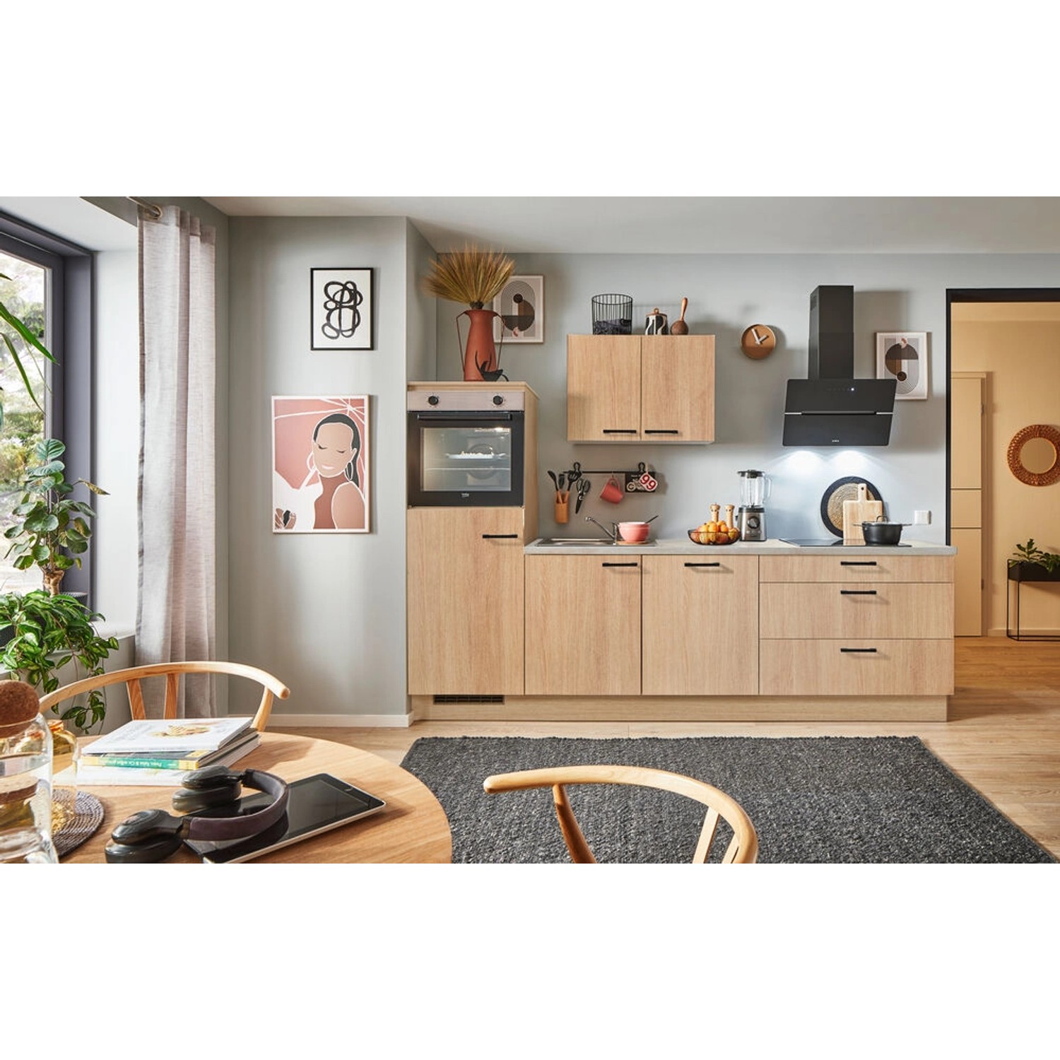 pino Küchenzeile 280 cm Eiche Aviva Anschlag,inks 1 Geräteschrank günstig online kaufen