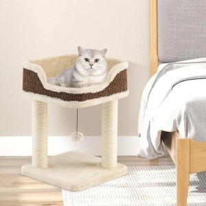 Costway Kratzbaum Klein mit Großem Plüschsitz Ball 38x38x51 cm Beige