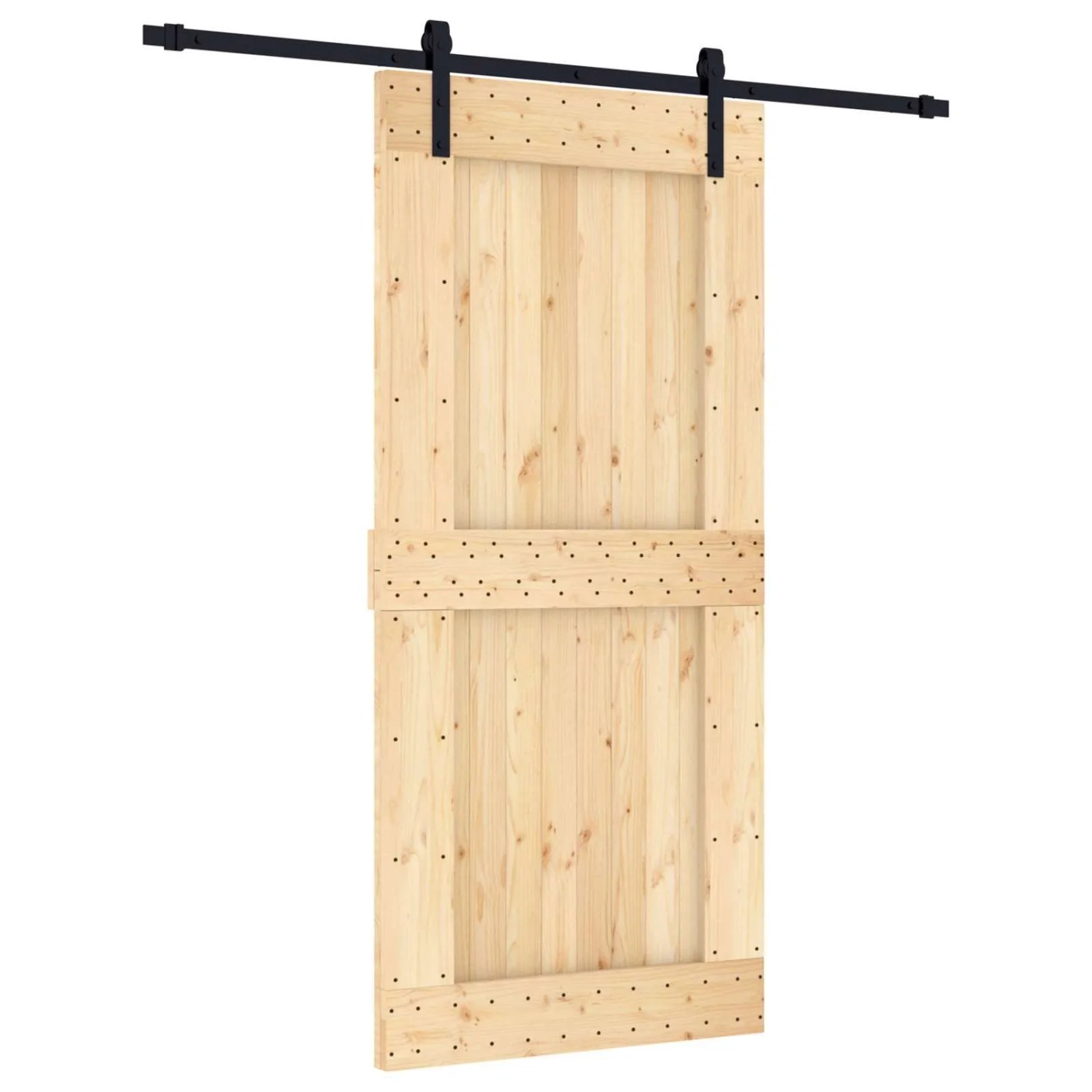 vidaXL Schiebetür Natur und Schwarz 95 x 210 cm Massivkiefer 3444921