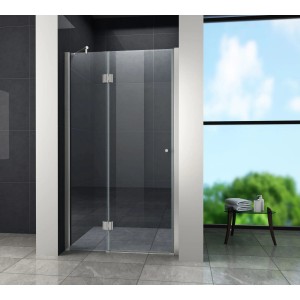 Glasdeals Nischentür ENTRARO, 110x195 cm, rahmenlose Dusche mit Tür aus Klarglas und Chrombeschlägen.