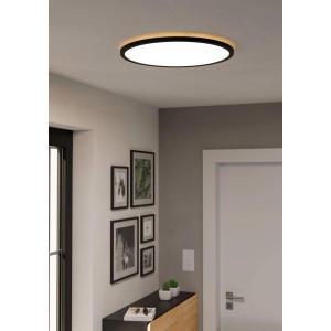 Schwarze LED-Deckenleuchte Rovito, Ø 50cm, von Eglo. Moderne Deckenlampe aus Kunststoff für Wohnräume.