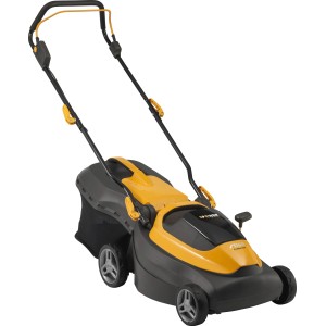 Stiga Akku-Rasenmäher Collector 140e mit Akkus und Ladegerät. Gelb-schwarzes Design.