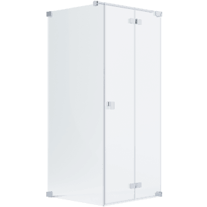 Schöner Wohnen Eckdusche mit Drehfalttür, silbermatt, 80x80x200 cm. Rahmenlose Duschkabine mit ESG Glas.