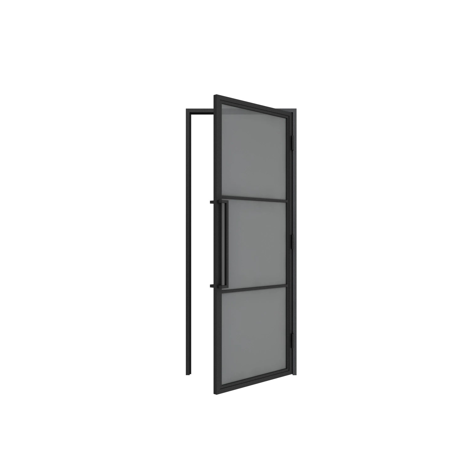 inova Loft Glastür 830 x 2115 mm Grauglas 3 Felder DIN Rechts Komplettset Beschlag in Schwarz mit Griffstange und Zarge