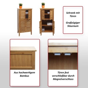 MCW Badezimmerschrank B18 aus Bambus mit 4 Türen, 100x50x30cm. Bad-Einbauschrank mit viel Stauraum.