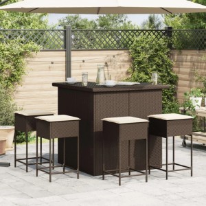 vidaXL 5-Tlg Gartenbar-Set mit Kissen Braun Poly Rattan 3261501