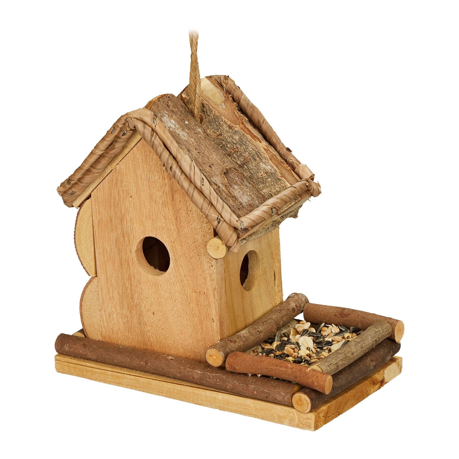 Relaxdays Vogelhaus Tannenholz Natur mit Futterstelle 21 cm x 21 cm x 12,5 cm 0,6 kg