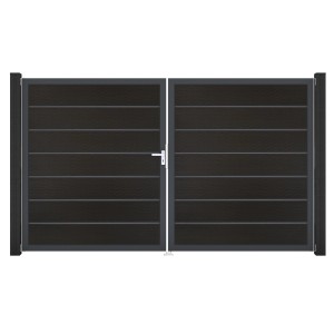 GroJa Grande Steckzaun Tor Premium, DIN links, DB Schwarz. Gartentor mit Aluminiumrahmen und BPC-Füllung.