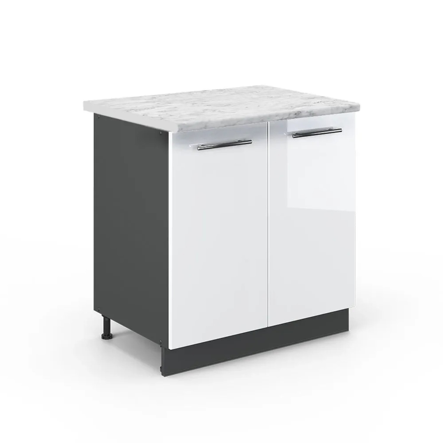 Vicco Küchenunterschrank Fame-Line Weiß Hochglanz/Anthrazit 80 x 82 Arbeitsplatte Marmor