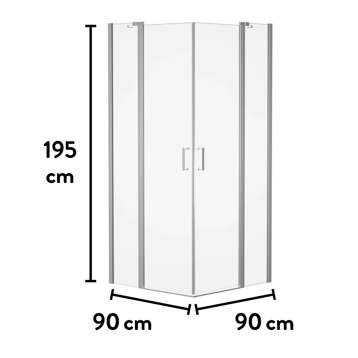baliv Duschkabine DUK-90.50E, 90x90 cm, Chrom, Eckdusche mit Maßangaben.