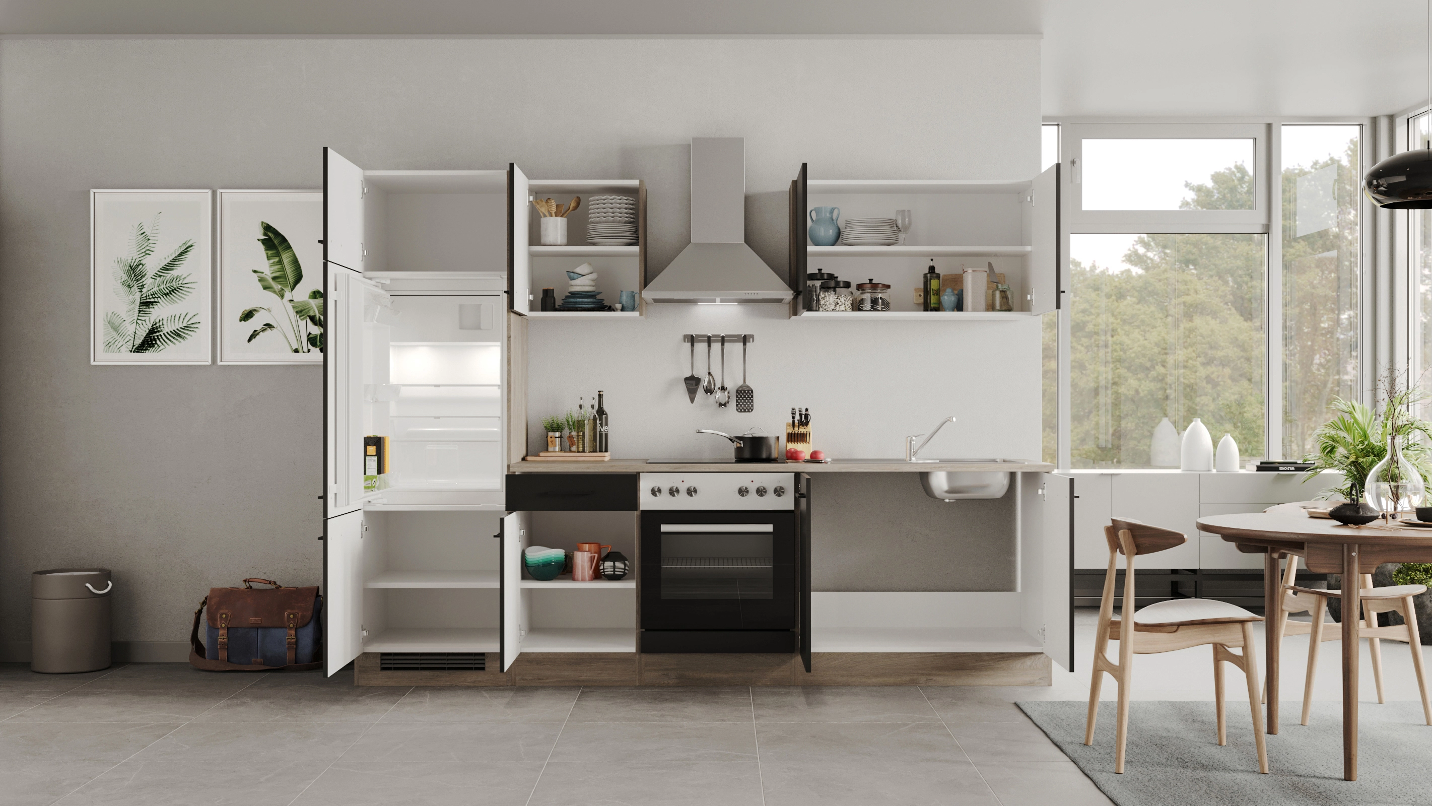 Flex-Well Exclusiv Küchenzeile Capri bei Matt-Endgrain kaufen OBI 270 Oak cm Schwarz