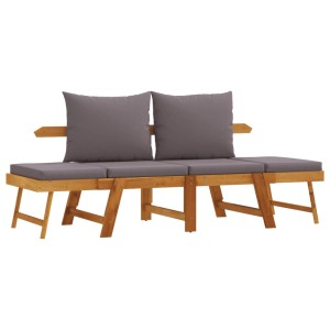 vidaXL Gartenbank 2-in-1 aus Akazienholz mit grauen Kissen.