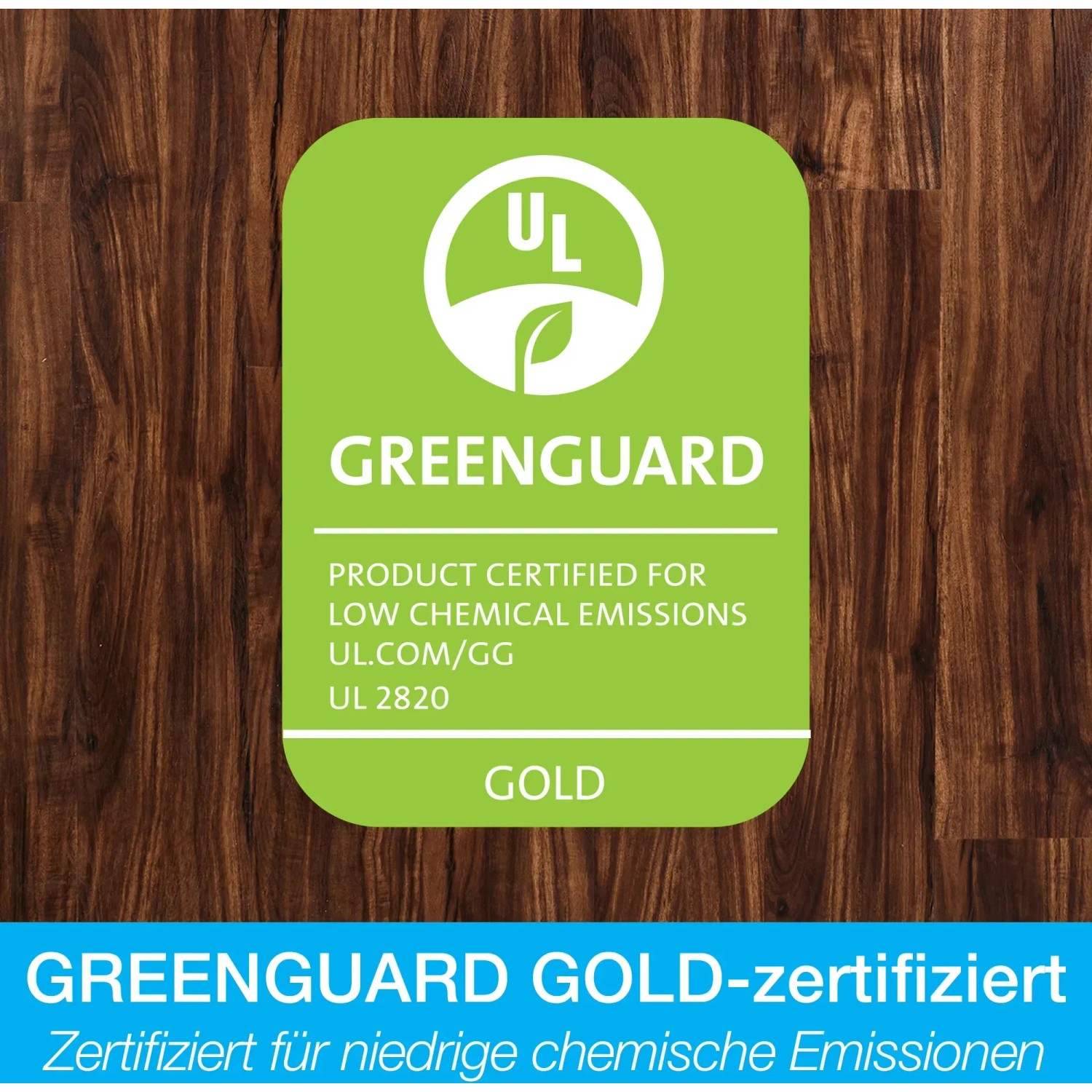 Bona OxyPower Reiniger: Grünes Greenguard Gold Zertifikat für emissionsarme Reinigung von Holzböden.