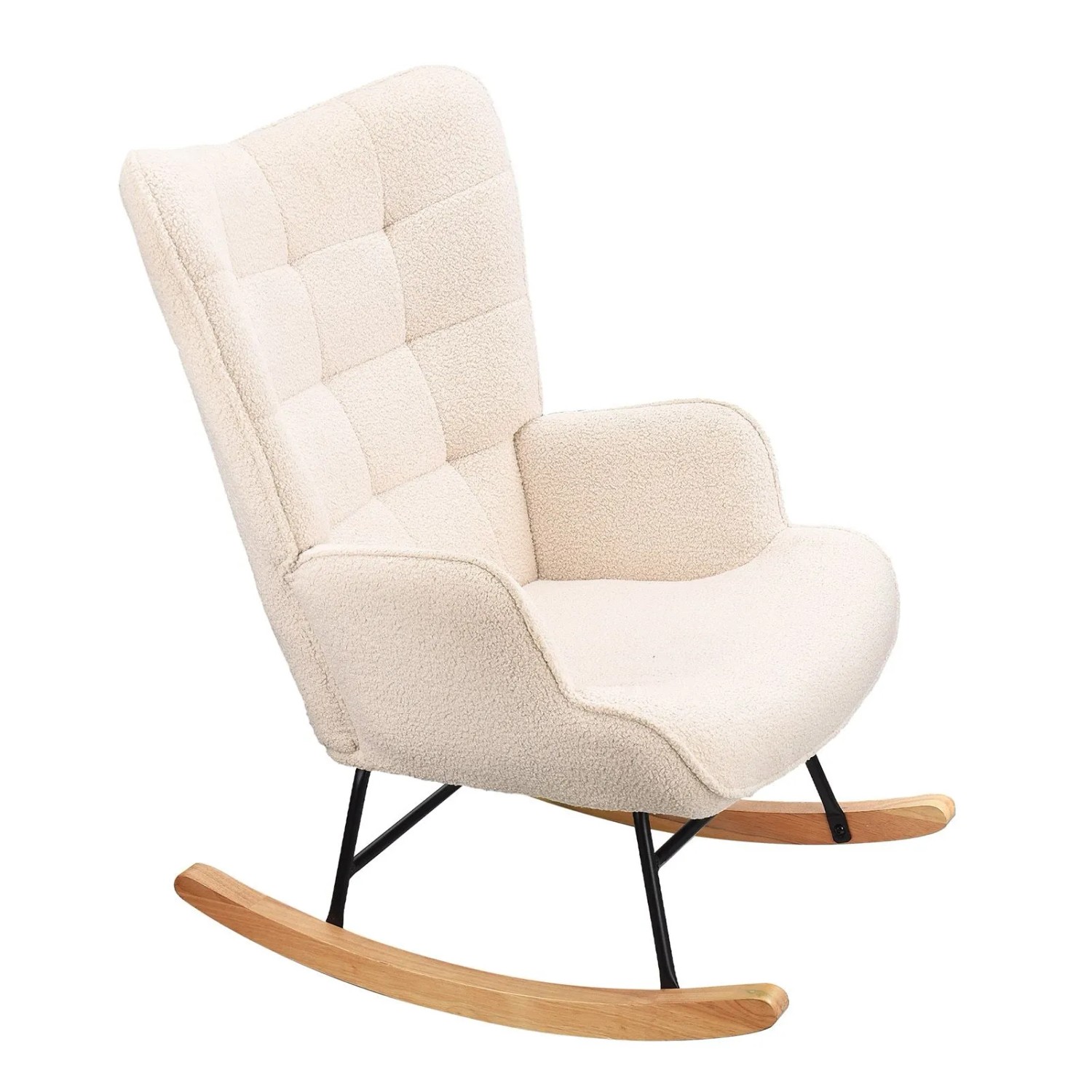 PXloue Schaukelstuhl aus Samt mit Metallgestell Holzsockel für Wohnzimmer Beige