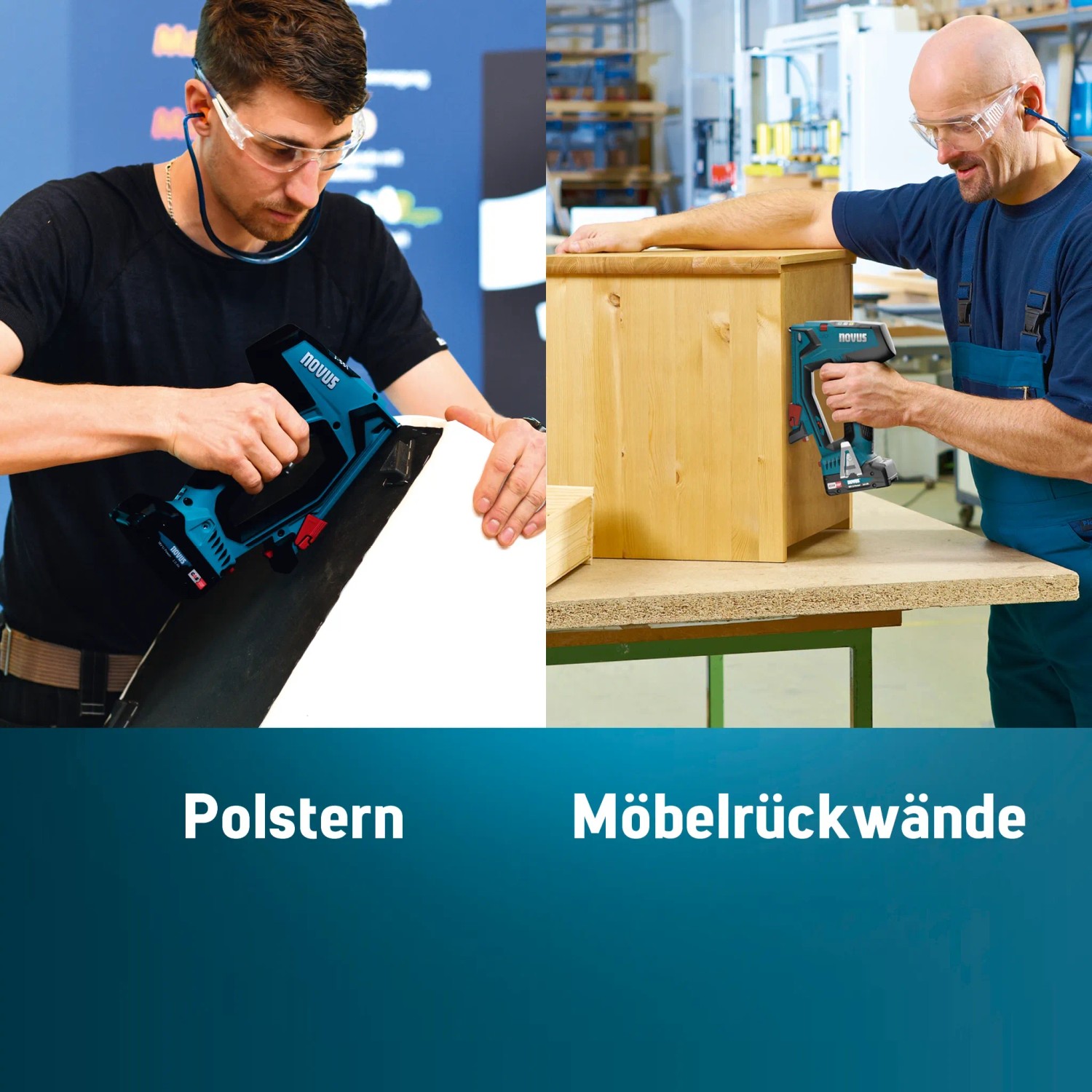 Novus Akkutacker J-550 im Einsatz: Polstern und Anbringen von Möbelrückwänden.