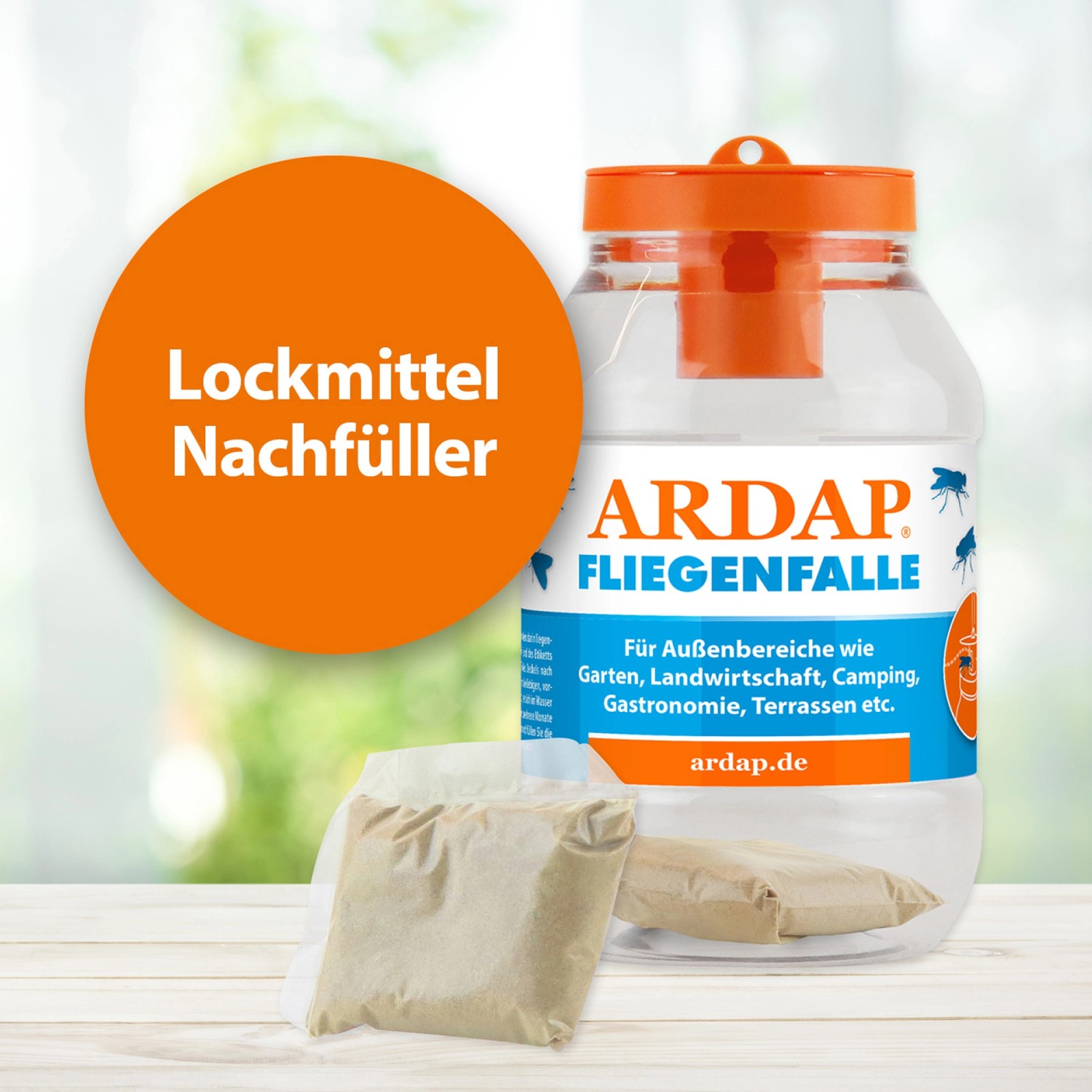 Ardap Fliegenfalle Nachfüller: Lockmittel für Fliegenfallen im Set mit Falle.