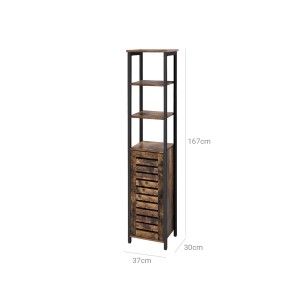 Vasagle Hochschrank, 167 cm hoch, braun-schwarz, mit 3 offenen Regalen und Schrank mit Lamellentür.