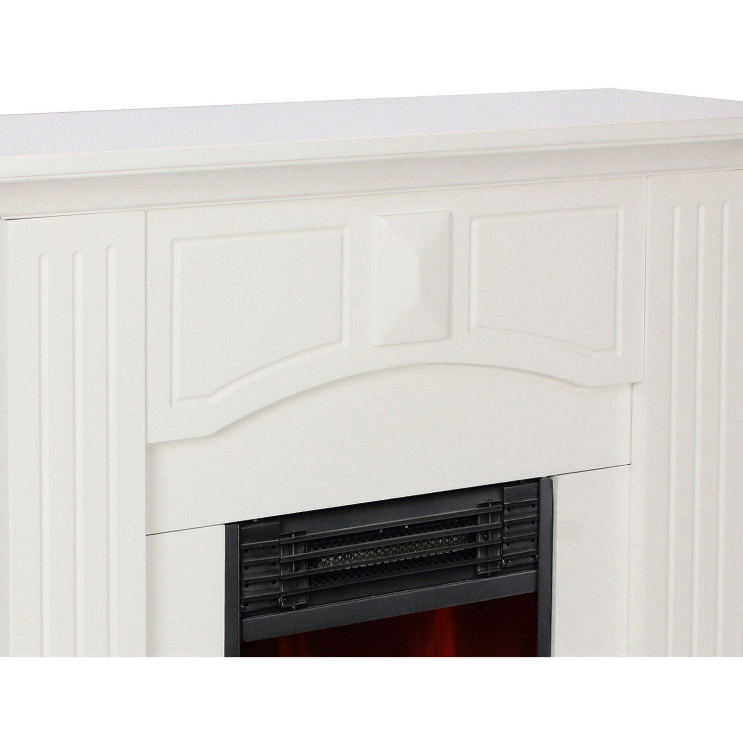 Detailansicht des weißen El Fuego Elektrokamins Malmö mit Heizfunktion und LED-Beleuchtung.