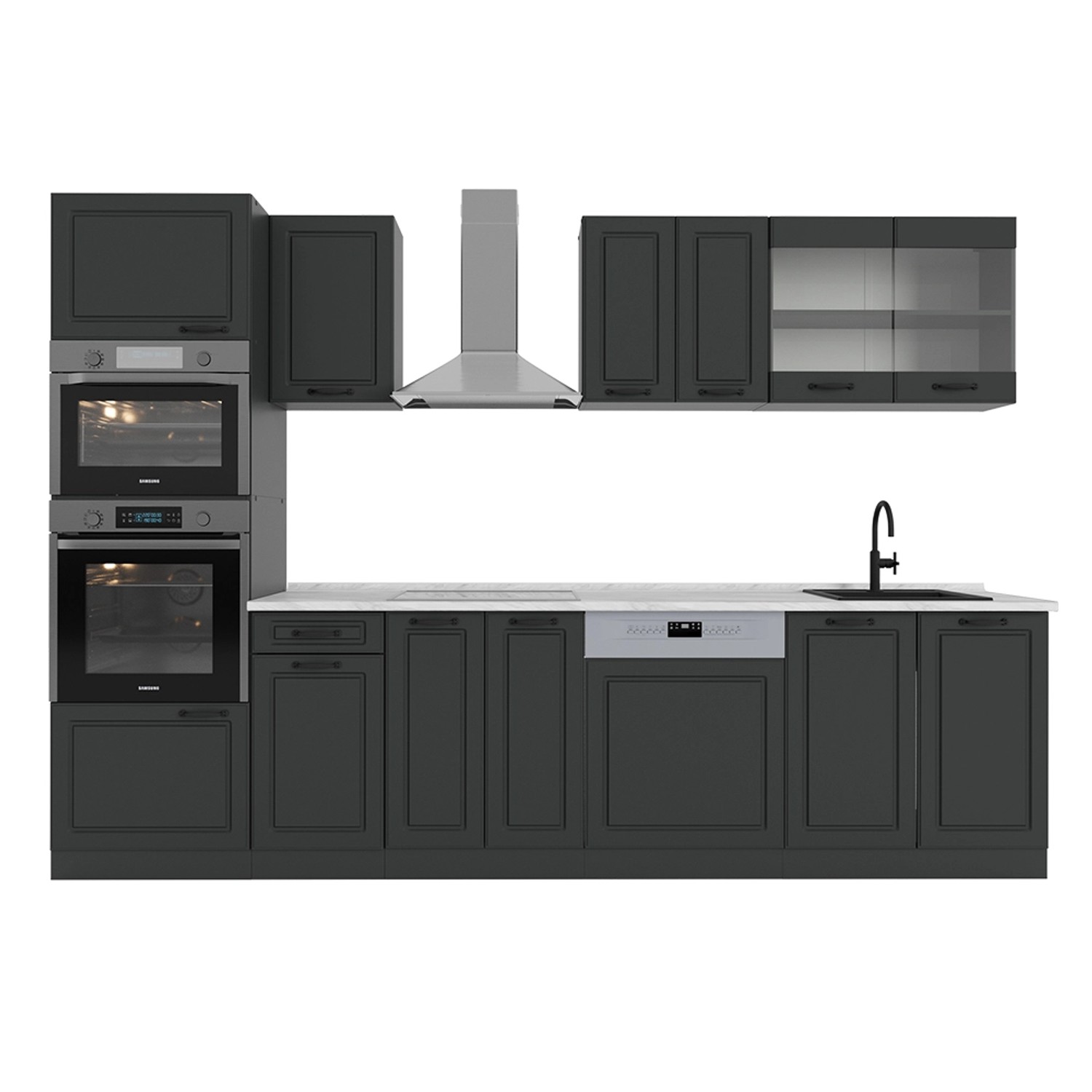Vicco R-Line Küchenzeile Anthrazit Landhaus/Anthrazit 300 cm mit Hochschran günstig online kaufen