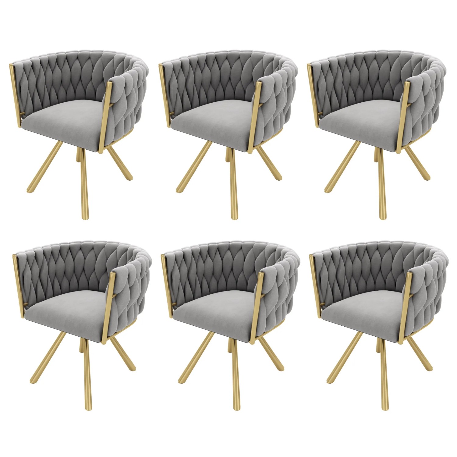 Merax Samt Esszimmerstuhl 6er Set Drehbar mit Goldfarbenen Metallbeinen Grau