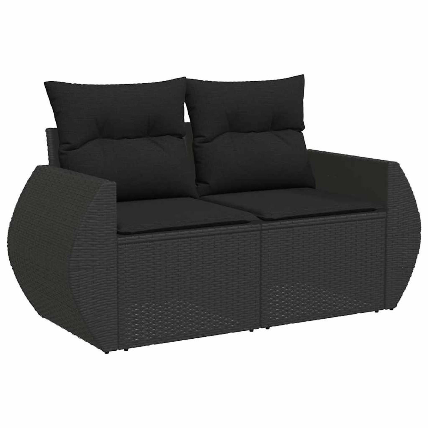 Schwarze vidaXL Garten-Sofagarnitur aus Rattan mit Kissen für Terrasse und Garten.